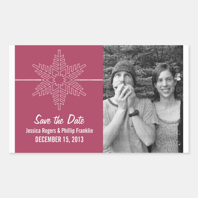 Sweet Snowflake Save the Date Stickers, Fuchsia Rectangular Sticker (Front)