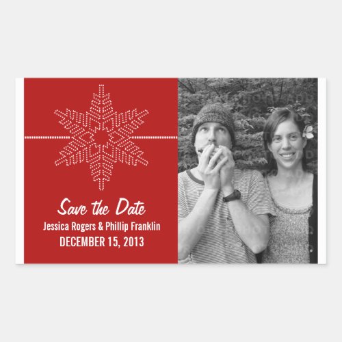 Sweet Snowflake Save the Date Stickers Red Rectangular Sticker