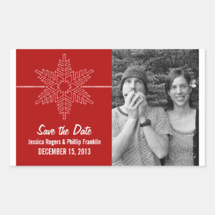 Sweet Snowflake Save the Date Stickers, Red Rectangular Sticker