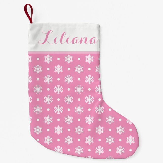 Sweet Snowflakes Personalized Stocking / Pink (Front)