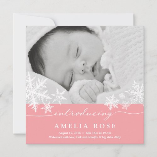 Sweet Snowflakes Pink  Baby Announcement