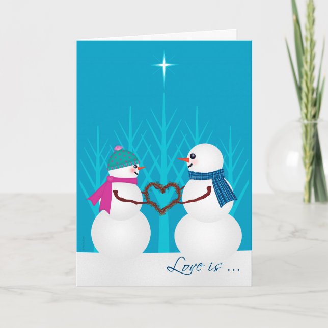 Sweet Snowman Couple First Christmas Together Holiday Card (Front)