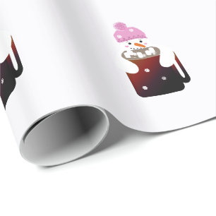 Sweet Snowman Hugging a Mug Wrapping Paper