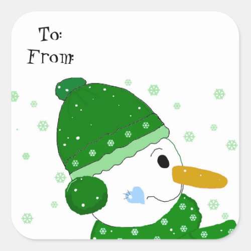 Sweet Snowman in a Green Hat and Scarf Square Sticker