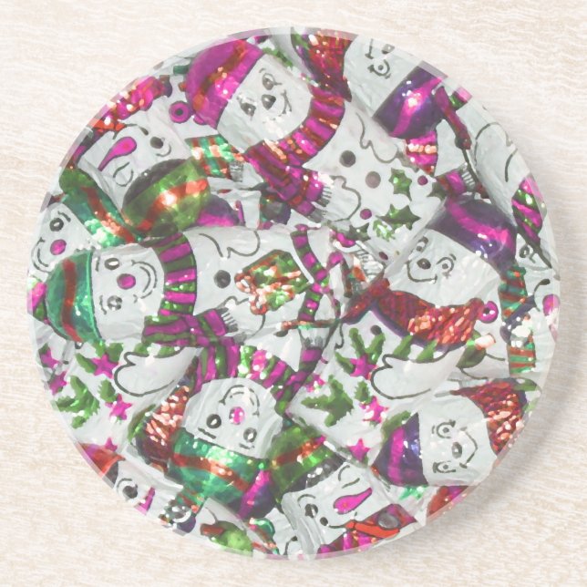Sweet Snowmen Pink coaster (Front)