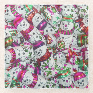 Sweet Snowmen Pink coaster glass