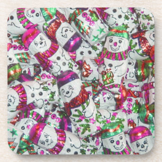 Sweet Snowmen Pink coaster set plastic