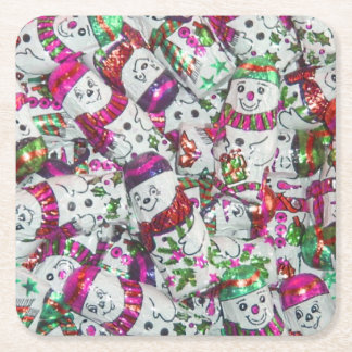 Sweet Snowmen Pink coaster set square