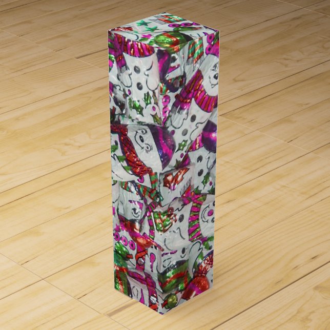 Sweet Snowmen Pink gift box wine (Front)
