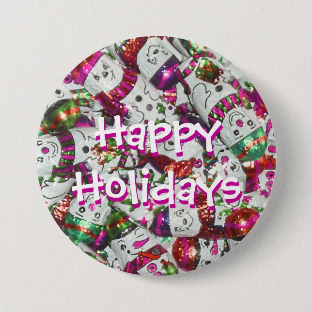 Sweet Snowmen Pink Happy Holidays button (Front)