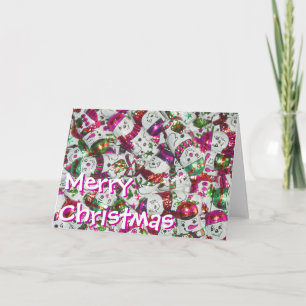 Sweet Snowmen Pink 'Merry Christmas' card front