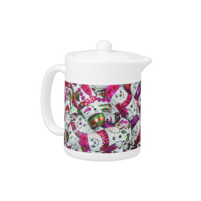 Sweet Snowmen Pink teapot (Left)