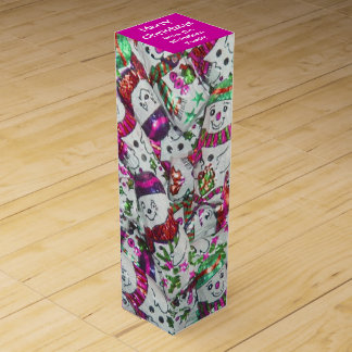 Sweet Snowmen Pink Text gift box wine