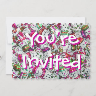 Sweet Snowmen Pink You're Invited invitation