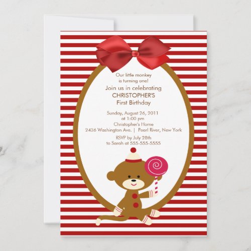 Sweet Sock Monkey Kids Birthday Invitation