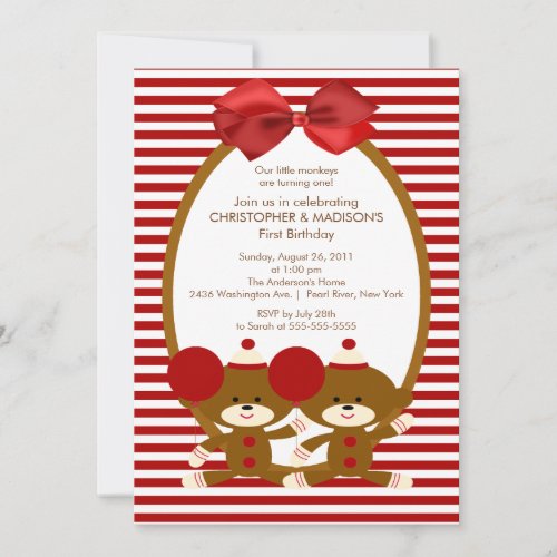 Sweet Sock Monkeys TWINS Birthday Invitation