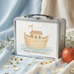 Sweet Soft Blue Noah Ark Custom Kids Name MH26 Metal Lunch Box