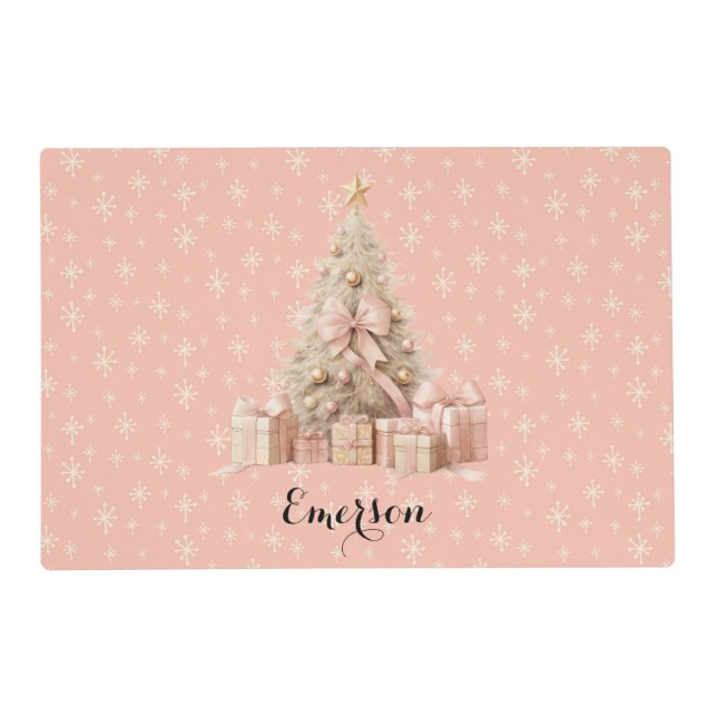 Sweet Soft Pink Christmas Tree & custom greetings Placemat (Front)
