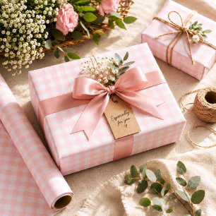 Sweet Soft Pink Gingham Birthday Wrapping Paper