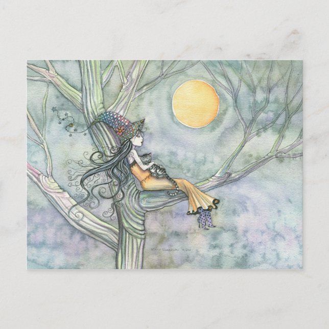 Sweet Solitude Witch Cat Postcard (Front)