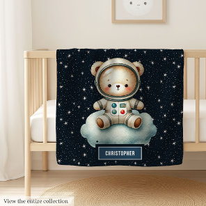 Sweet Space Bear Custom Name Baby Boy Blanket Gift