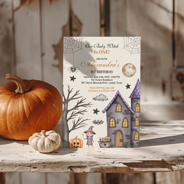 Sweet & Spooky Baby Witch Birthday Invitation (Creator Uploaded)