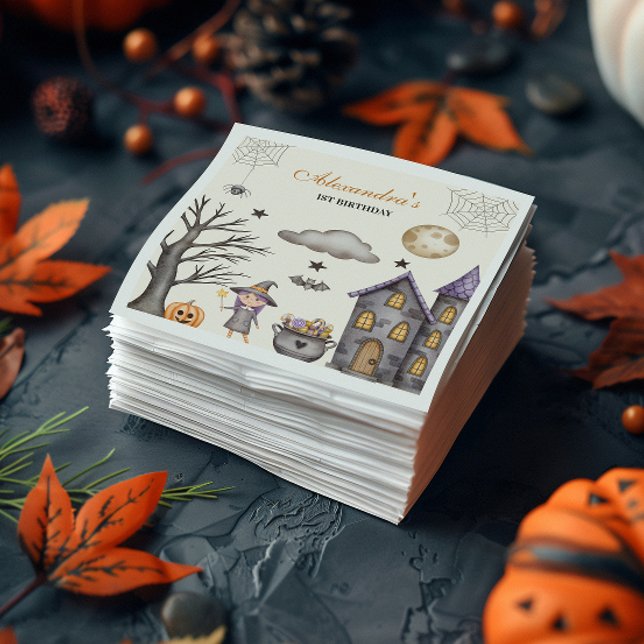 Sweet & Spooky Baby Witch Birthday Napkins (Creator Uploaded)