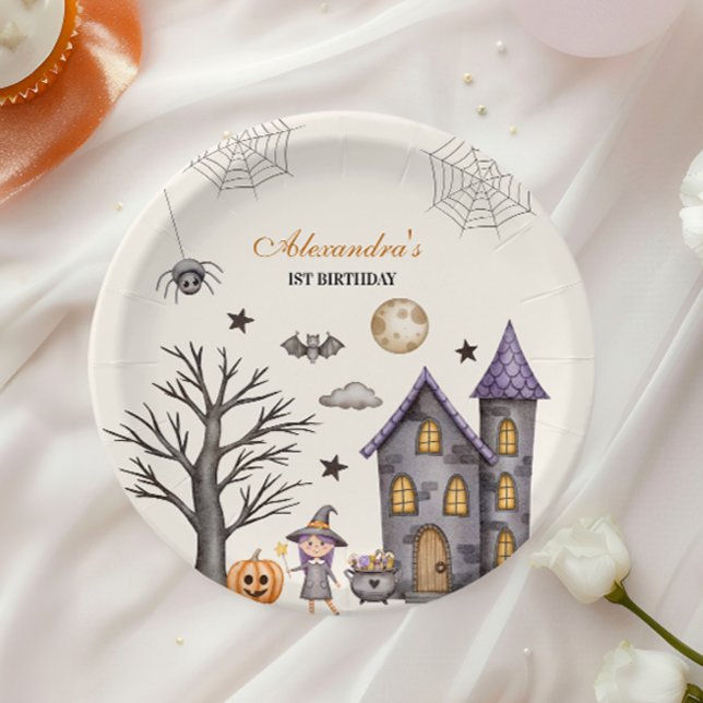 Sweet & Spooky Baby Witch Birthday Paper Plates (Creator Uploaded)