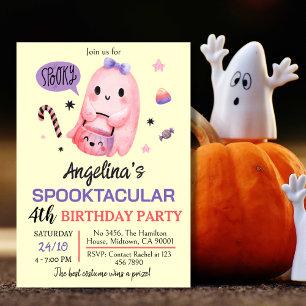 Sweet & spooky ghost candy 4th birthday Halloween  Invitation