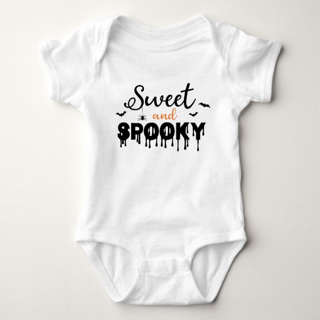 Sweet Spooky Halloween Bat Orange Black Typography Baby Bodysuit (Front)