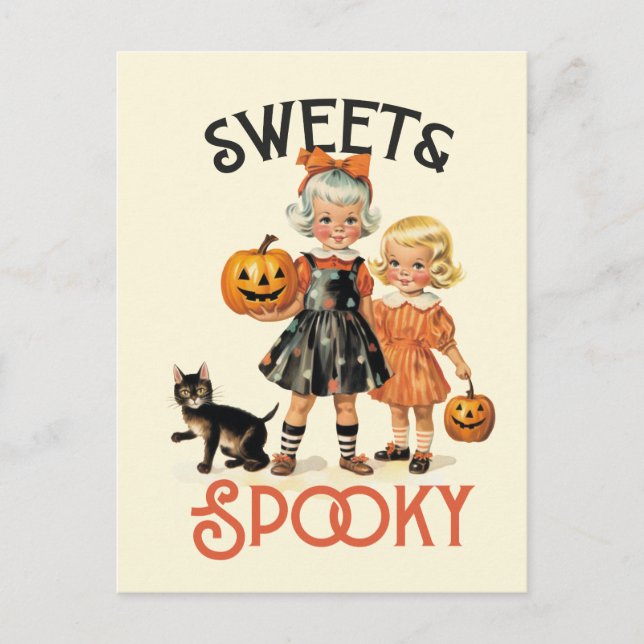 "Sweet & Spooky" mid-century vintage style Postcard (Front)