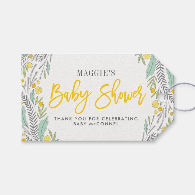 Sweet Sprigs Gender Neutral Baby Shower Gift Tag (Front (Horizontal))