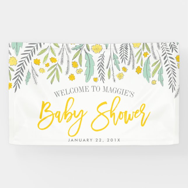 Sweet Sprigs Neutral Baby Shower Sign Banner Sign (Horizontal)
