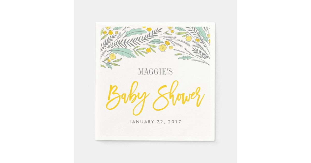Sweet Sprigs Neutral Customized Baby Shower Napkin Zazzle Com
