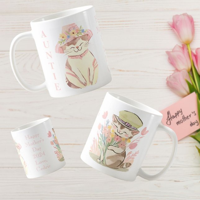 Sweet Spring Auntie Cat Kitten Personalized  Coffee Mug (Creator Uploaded)