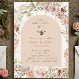 Sweet Spring Bee Wildflower Second Birthday Invitation