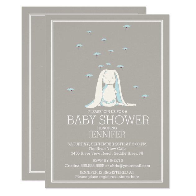 Sweet Spring Blue Boys Bunny Baby Shower Invitation