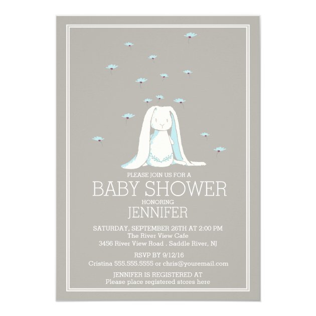 Sweet Spring Blue Boys Bunny Baby Shower Invitation