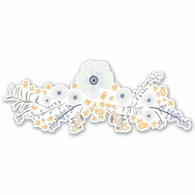 Sweet Spring Blue Gray Yellow Botanical Flowers Sticker (Front)