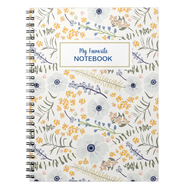 Sweet Spring Blue Yellow Botanical Flowers Name Notebook (Front)