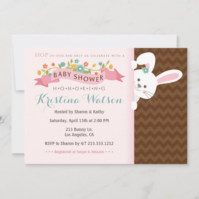 Sweet Spring Bunny Girl Baby Shower Invitation (Front)