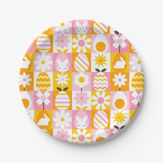 Sweet Spring Easter Patchwork  Paper Plates (Front)
