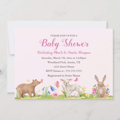 Sweet Spring Flower Animal Baby Shower Invitation