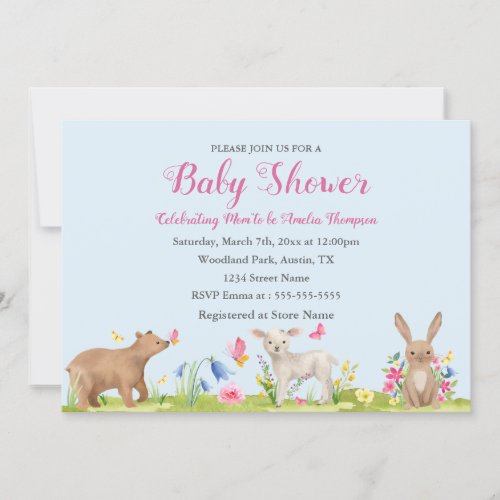 Sweet Spring Flower Animal Baby Shower Invite