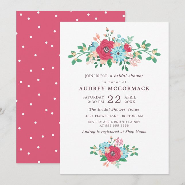 Sweet Spring Flowers - Floral Bridal Shower Invitation (Front/Back)