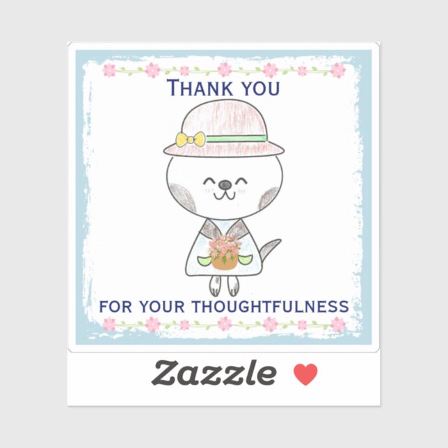 Sweet Spring Flowers Kawaii Cat Thank You Sticker (Sheet)