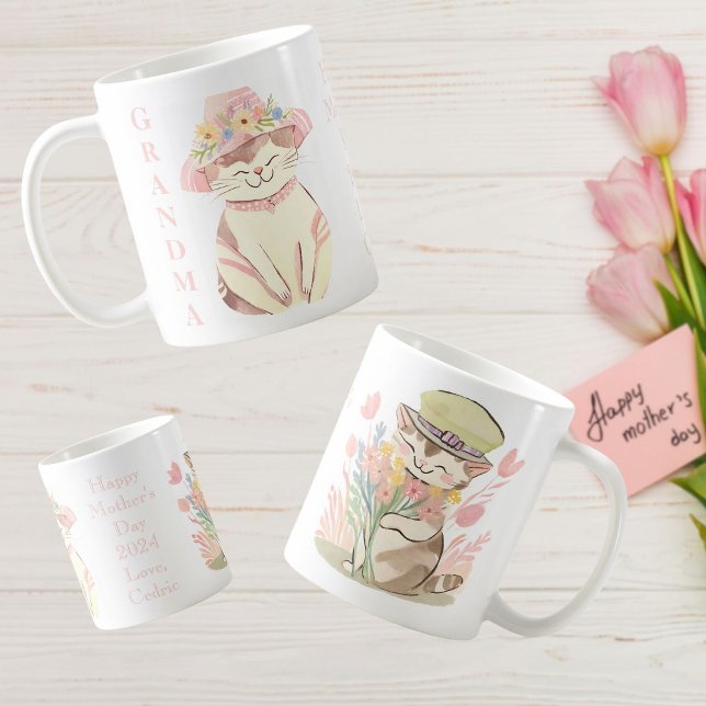 Sweet Spring Grandma Cat Kitten Personalized  Coffee Mug (Creator Uploaded)