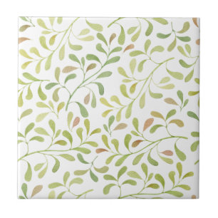 Sweet Spring Green Leaves on White Ceramic Tile