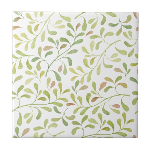 Sweet Spring Green Leaves on White Ceramic Tile