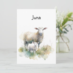 Sweet Spring Lamb   Customizable Birth  Invitation